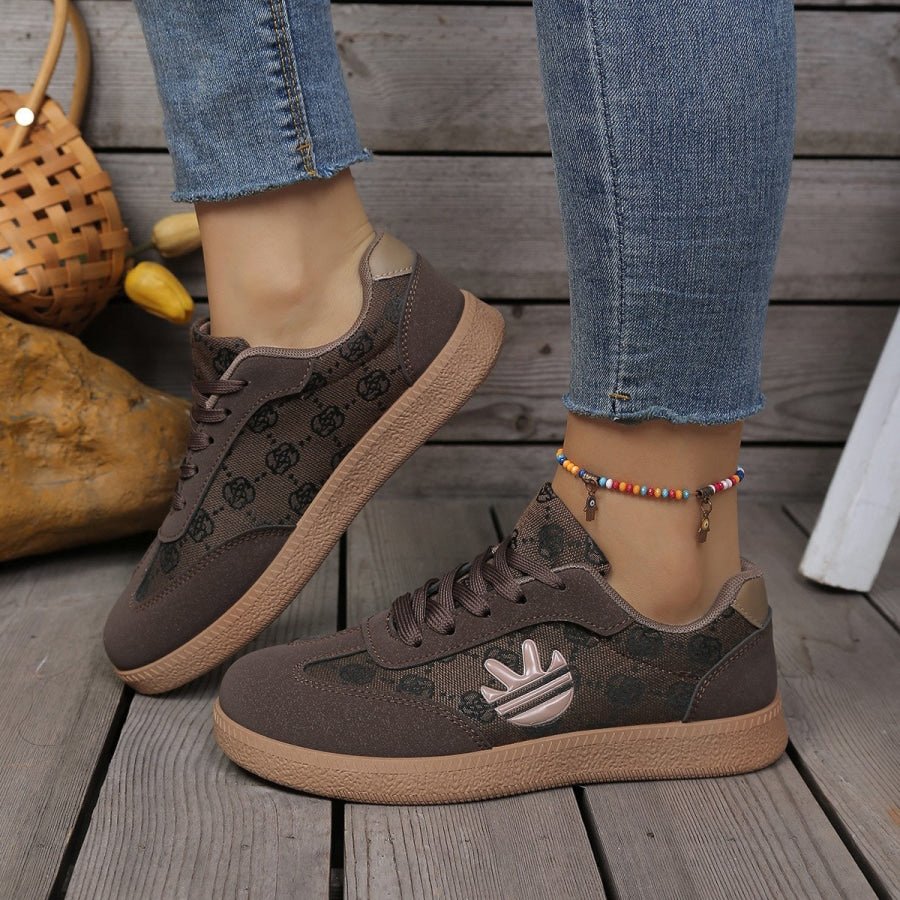 Round Toe Lace Up Sneakers Brown / 36 Apparel and Accessories