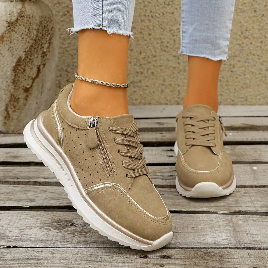 Round Toe Lace Up Sneakers Camel / 36 Apparel and Accessories
