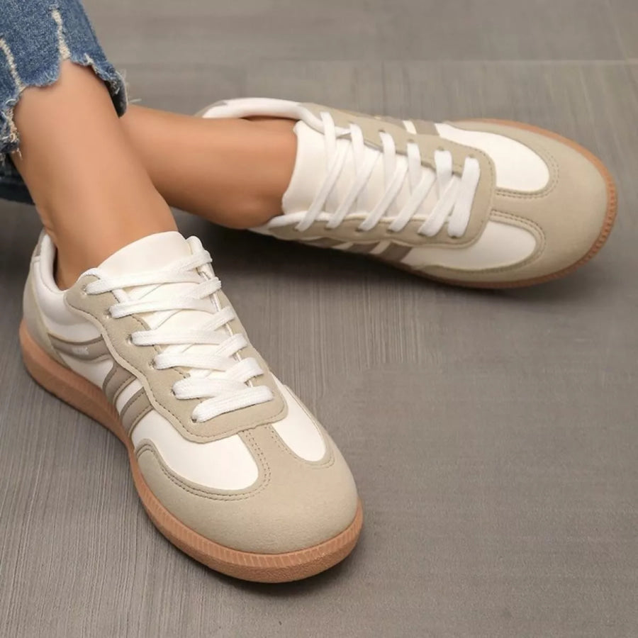 Round Toe Lace Up Sneakers Cream / 36 Apparel and Accessories