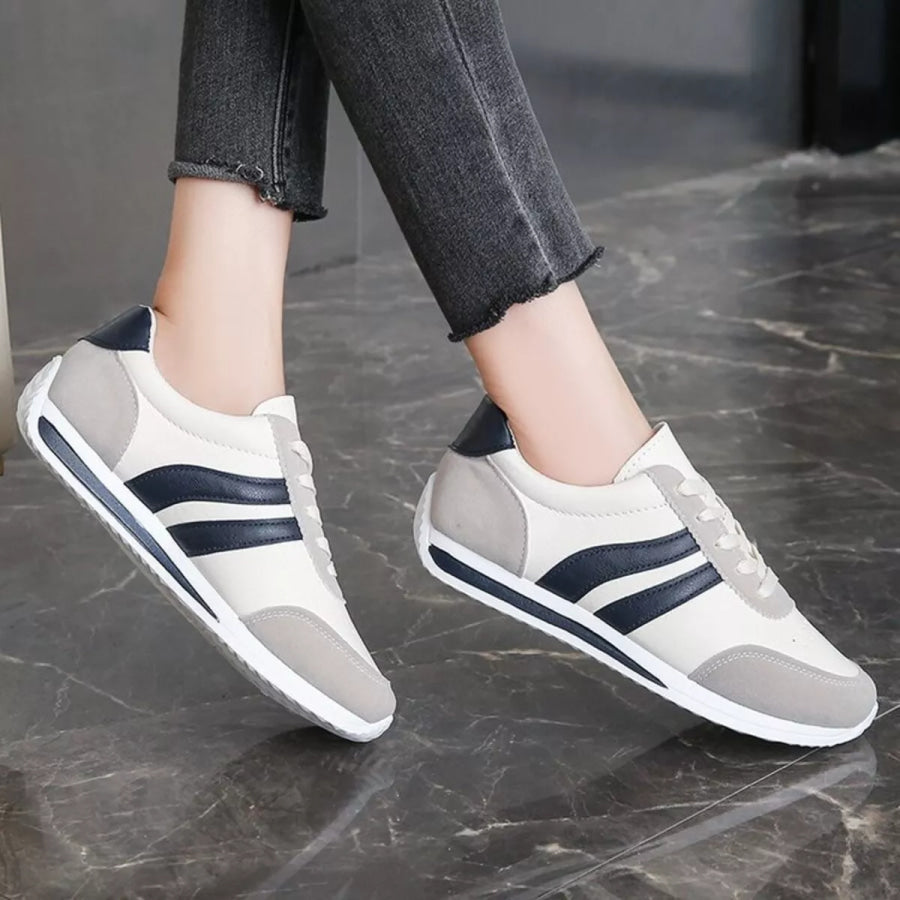 Round Toe Lace Up Sneakers Dark Navy / 35 Apparel and Accessories