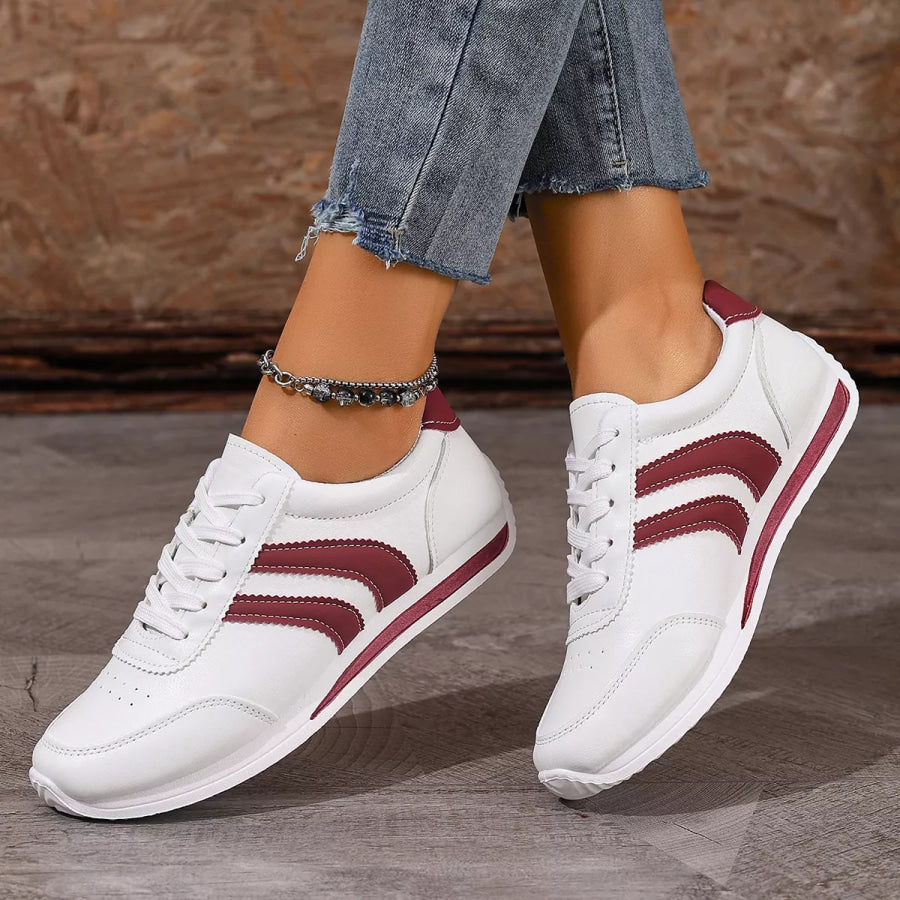 Round Toe Lace Up Sneakers Deep Red / 35 Apparel and Accessories