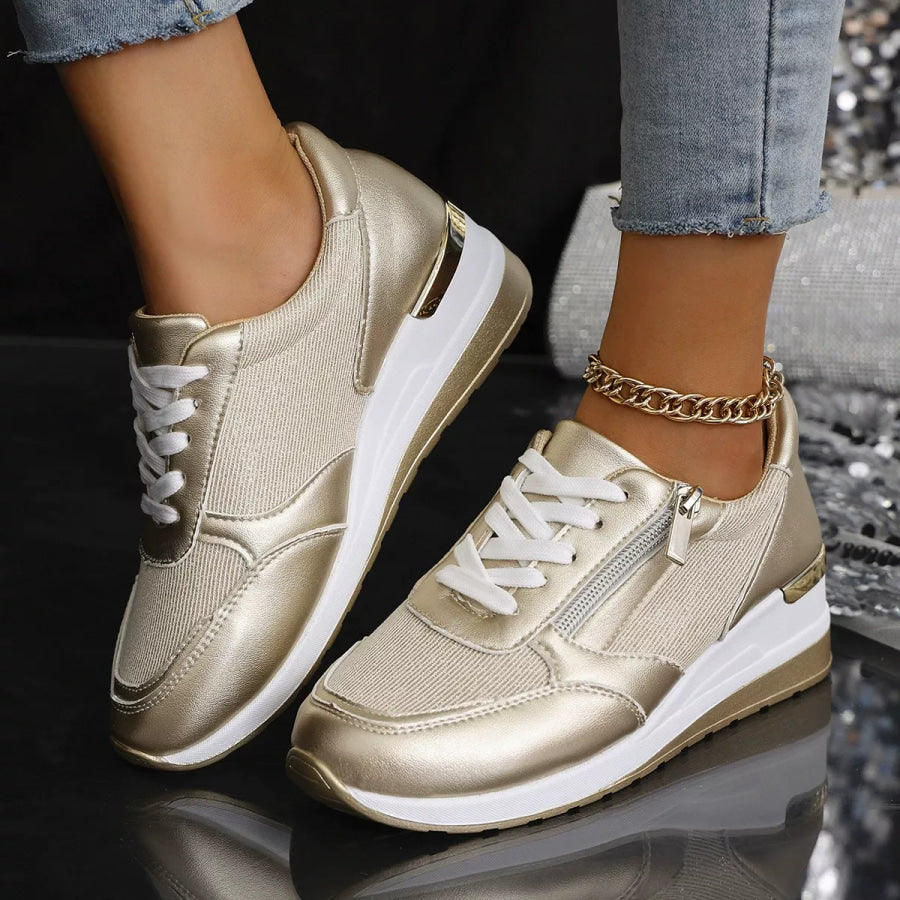 Round Toe Lace Up Sneakers Apparel and Accessories