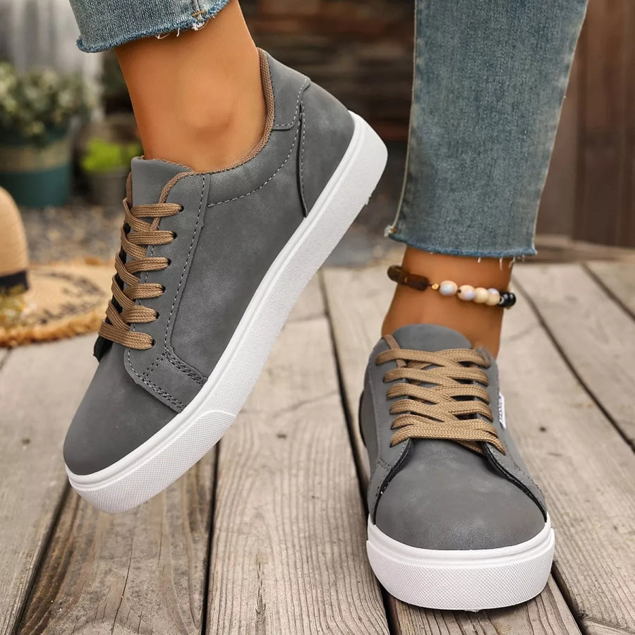 Round Toe Lace Up Sneakers Gray / 35 Apparel and Accessories