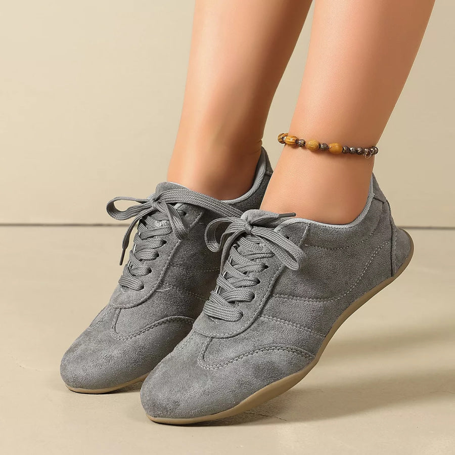 Round Toe Lace Up Sneakers Gray / 36 Apparel and Accessories