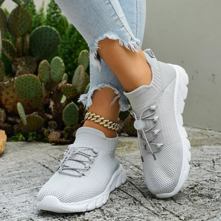 Round Toe Lace Up Sneakers Gray / 36 Apparel and Accessories