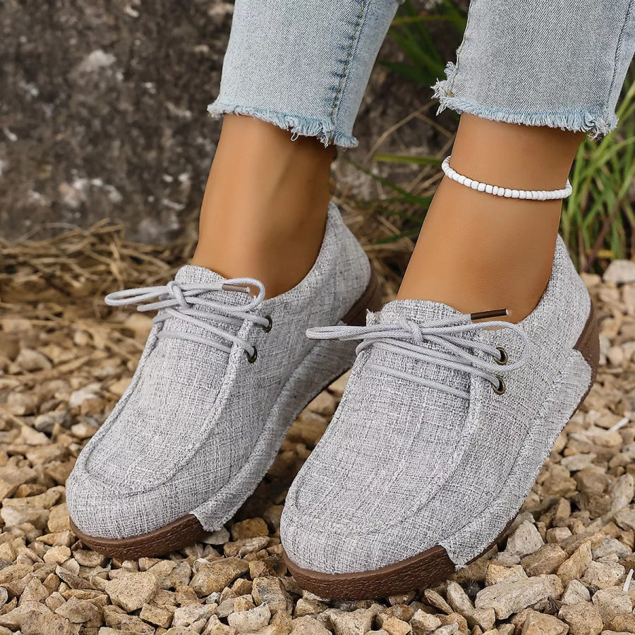 Round Toe Lace-Up Sneakers Gray / 36 Apparel and Accessories