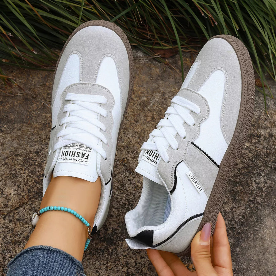 Round Toe Lace Up Sneakers Gray / 36 Apparel and Accessories