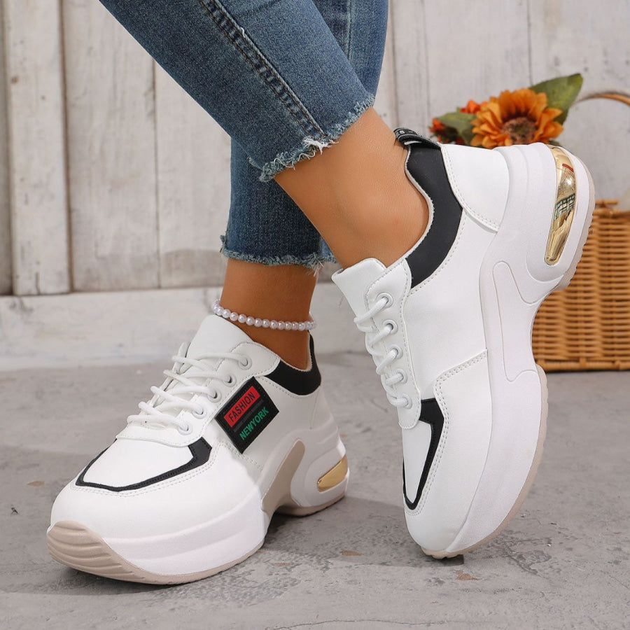 Round Toe Lace Up Sneakers Gray/white / 36 Apparel and Accessories