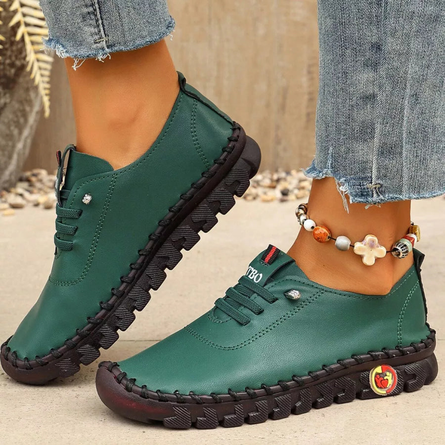 Round Toe Lace Up Sneakers Green / 35 Apparel and Accessories