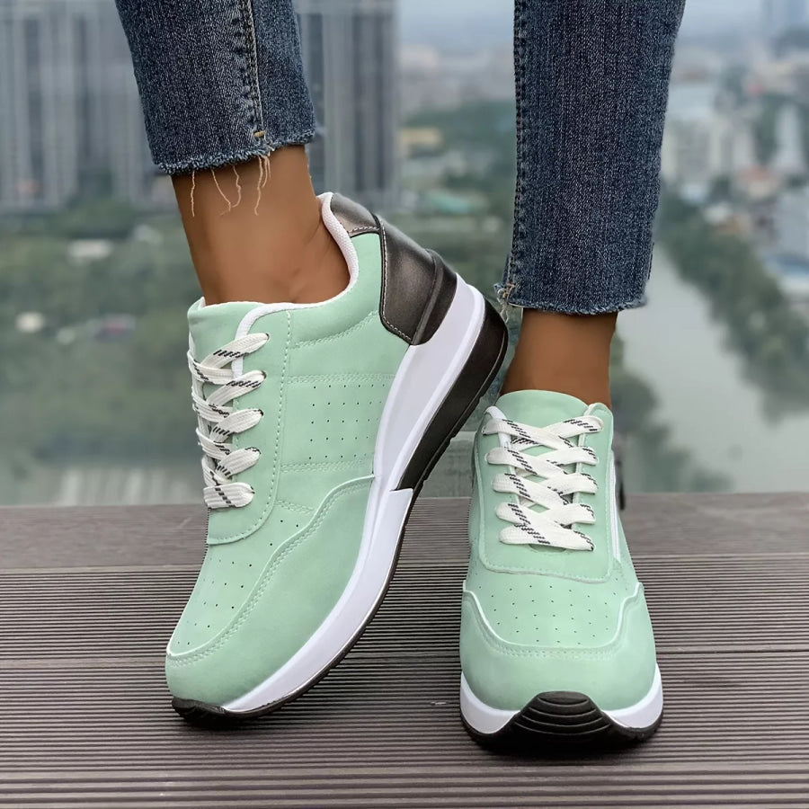 Round Toe Lace Up Sneakers Green / 36 Apparel and Accessories