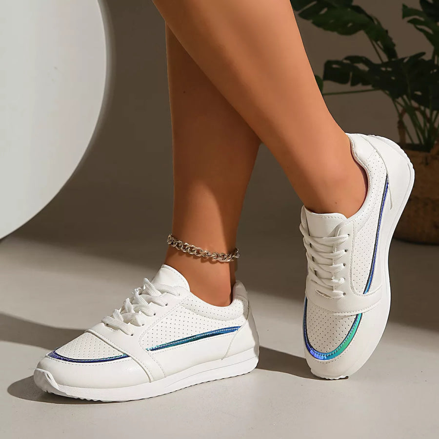 Round Toe Lace Up Sneakers Green / 36 Apparel and Accessories