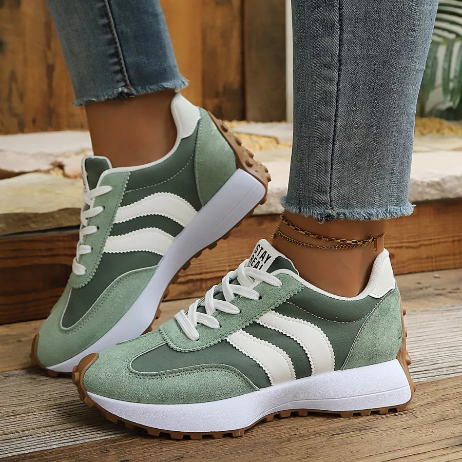 Round Toe Lace Up Sneakers Green / 36 Apparel and Accessories