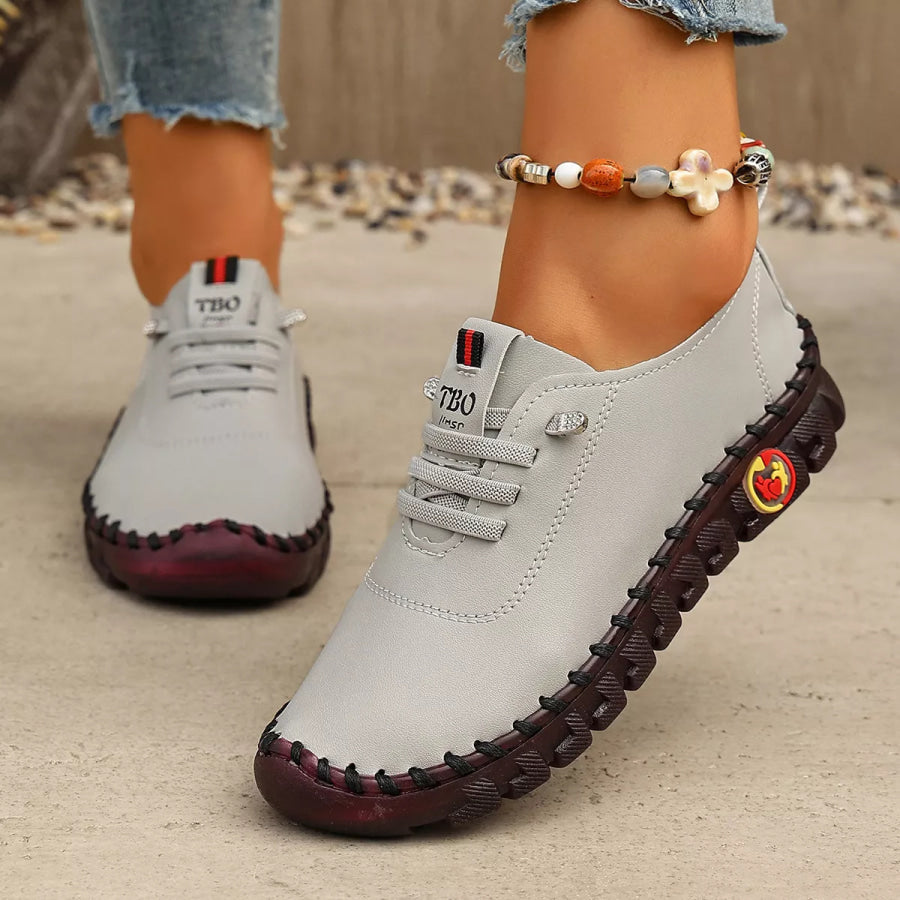Round Toe Lace Up Sneakers Grey / 35 Apparel and Accessories