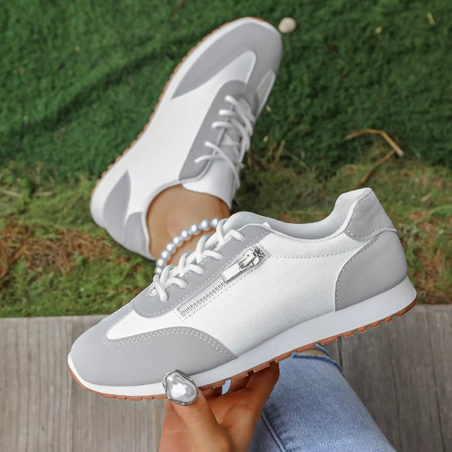 Round Toe Lace Up Sneakers Grey / 36 Apparel and Accessories