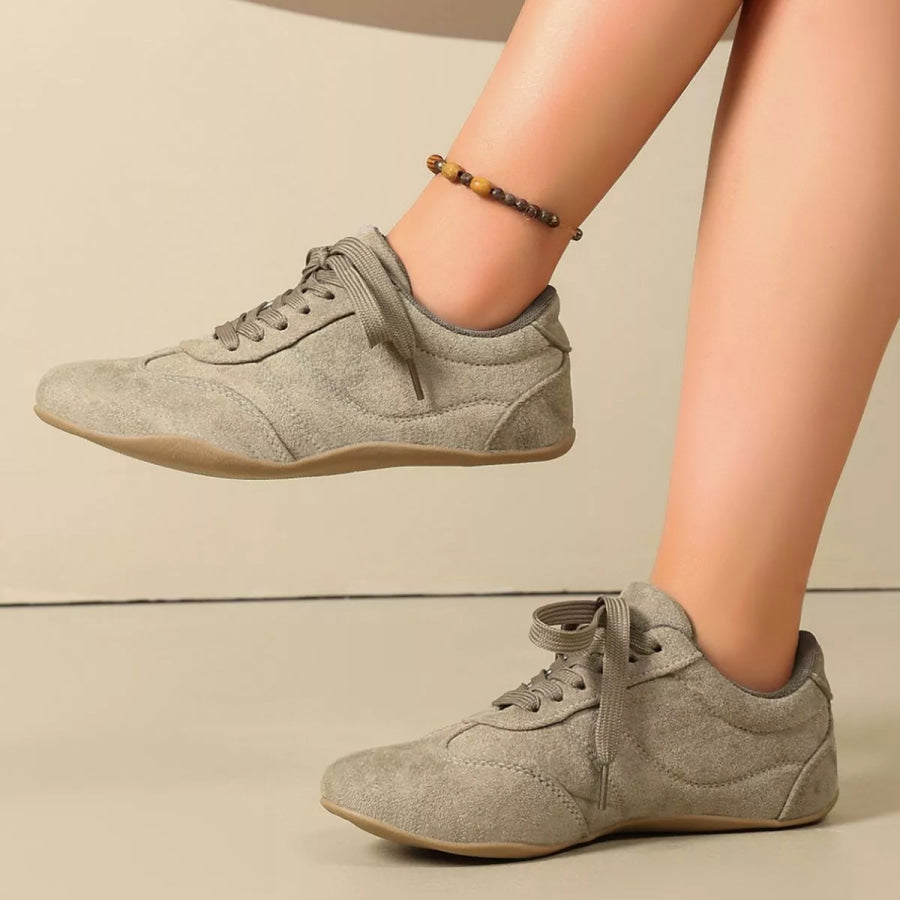 Round Toe Lace Up Sneakers Khaki / 36 Apparel and Accessories