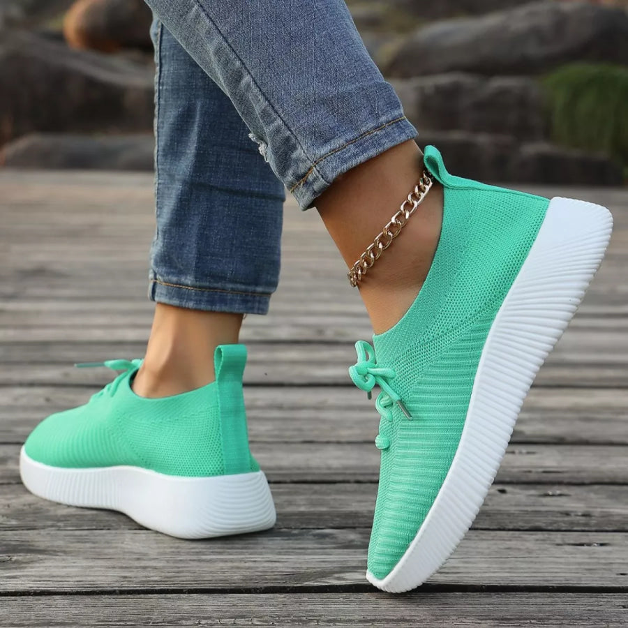 Round Toe Lace Up Sneakers Light Green / 36 Apparel and Accessories