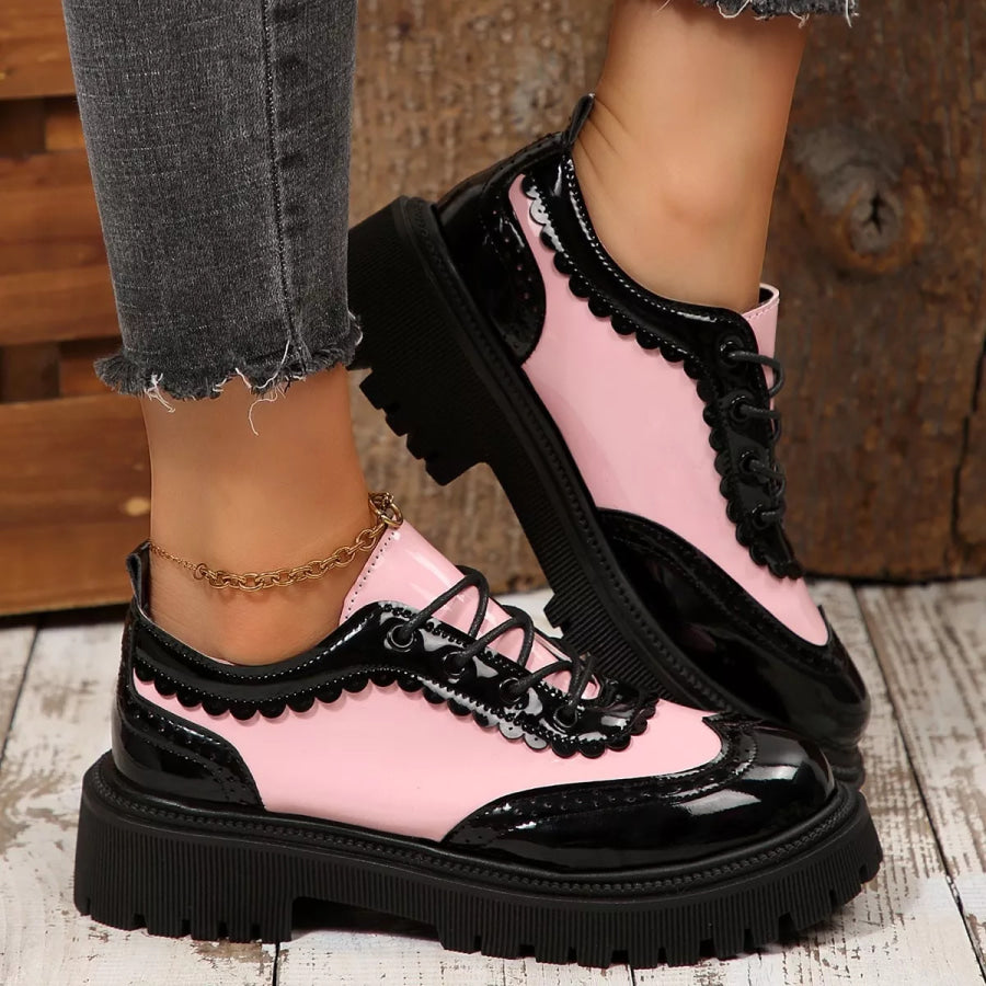 Round Toe Lace Up Sneakers Pink / 35 Apparel and Accessories