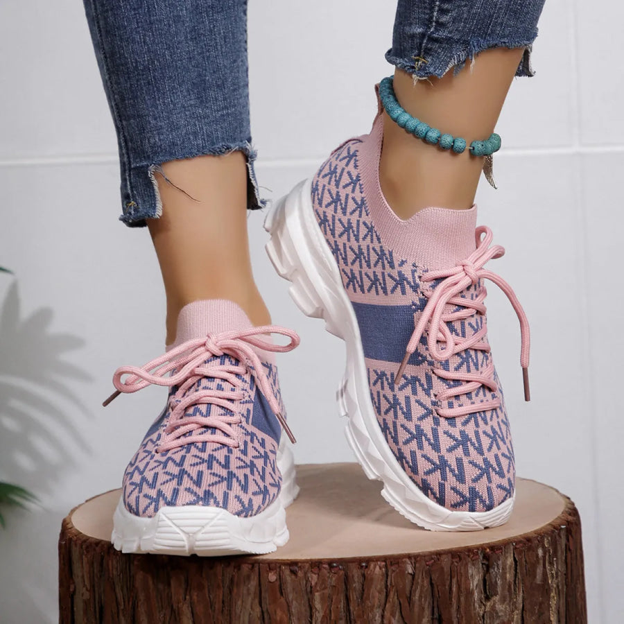 Round Toe Lace Up Sneakers Pink / 35 Apparel and Accessories