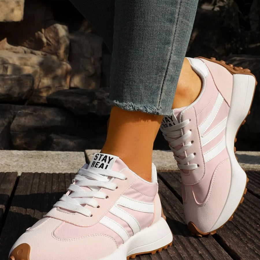 Round Toe Lace Up Sneakers Pink / 36 Apparel and Accessories