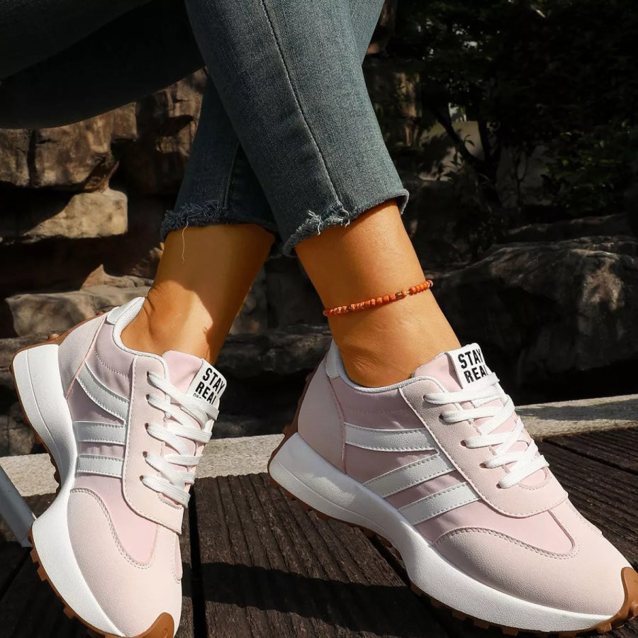 Round Toe Lace Up Sneakers Pink / 36 Apparel and Accessories