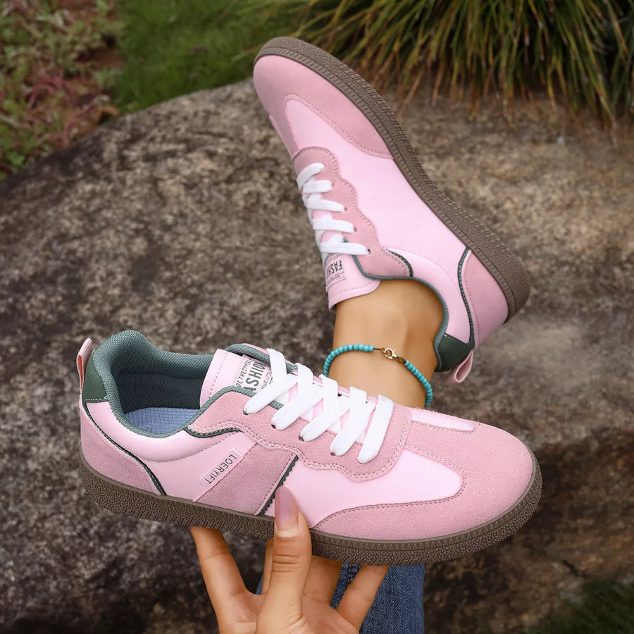 Round Toe Lace Up Sneakers Pink / 36 Apparel and Accessories