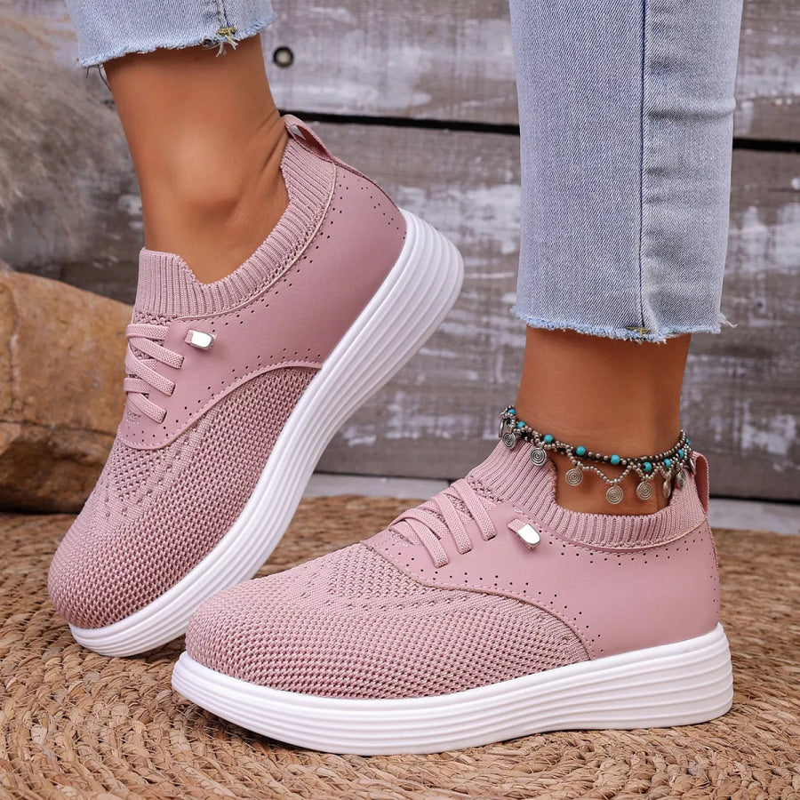 Round Toe Lace Up Sneakers Pink / 36 Apparel and Accessories