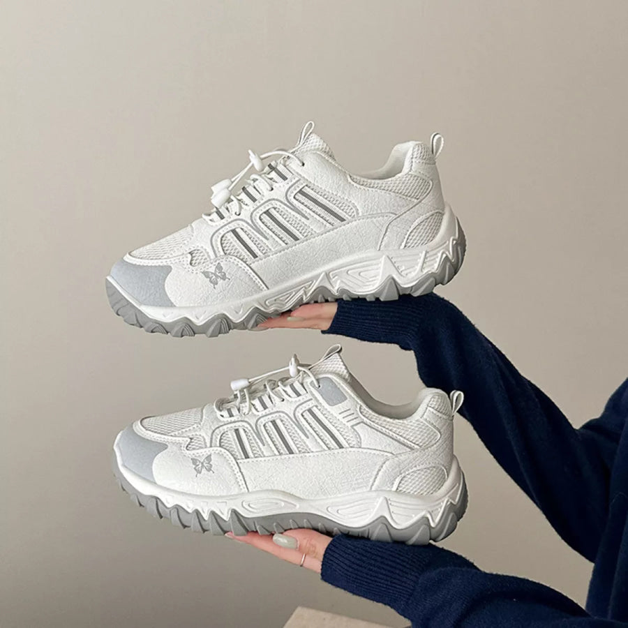 Round Toe Lace Up Sneakers Pink / 36 Apparel and Accessories