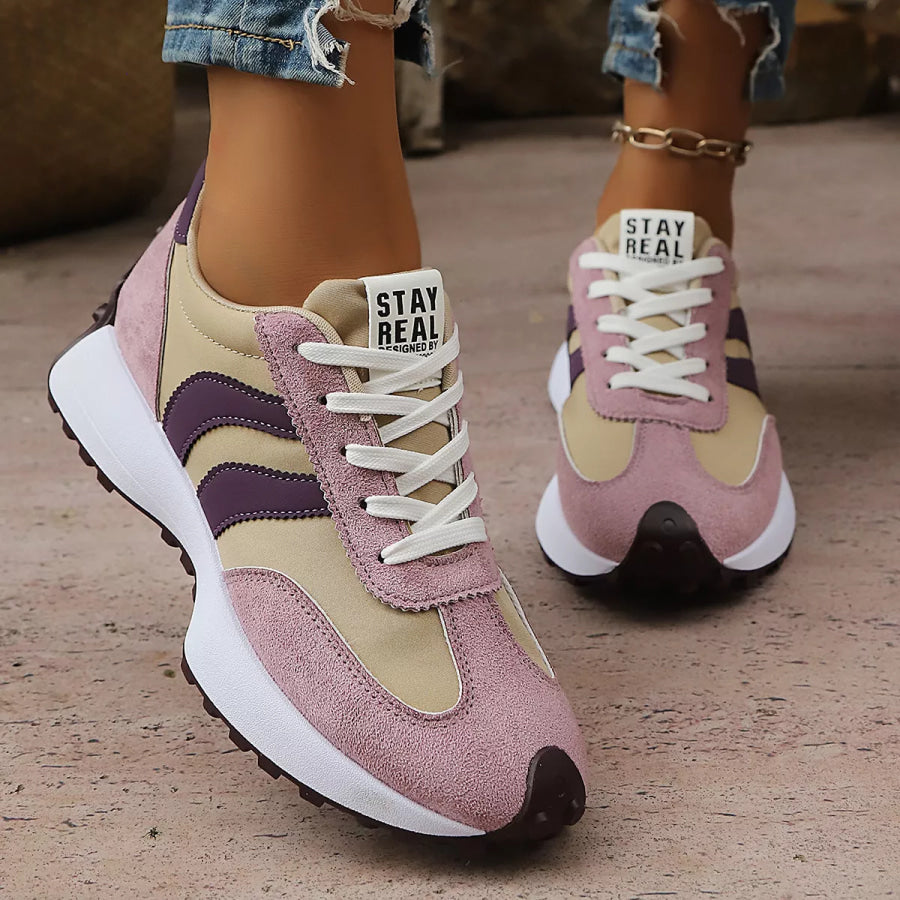 Round Toe Lace Up Sneakers Purple / 36 Apparel and Accessories