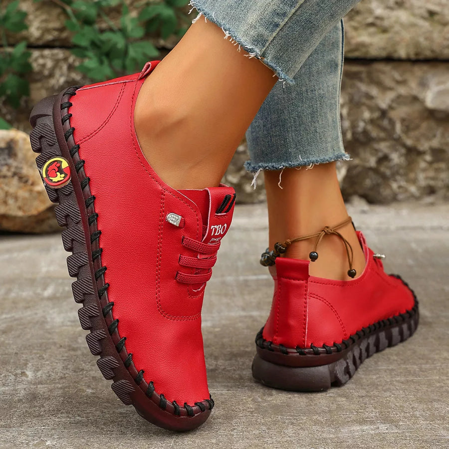 Round Toe Lace Up Sneakers Red / 35 Apparel and Accessories
