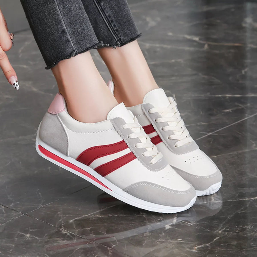 Round Toe Lace Up Sneakers Red / 35 Apparel and Accessories