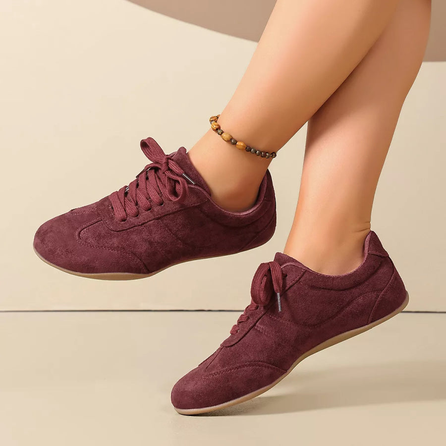 Round Toe Lace Up Sneakers Red / 36 Apparel and Accessories