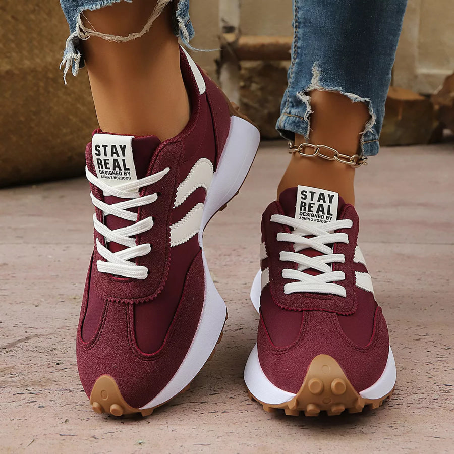 Round Toe Lace Up Sneakers Red / 36 Apparel and Accessories