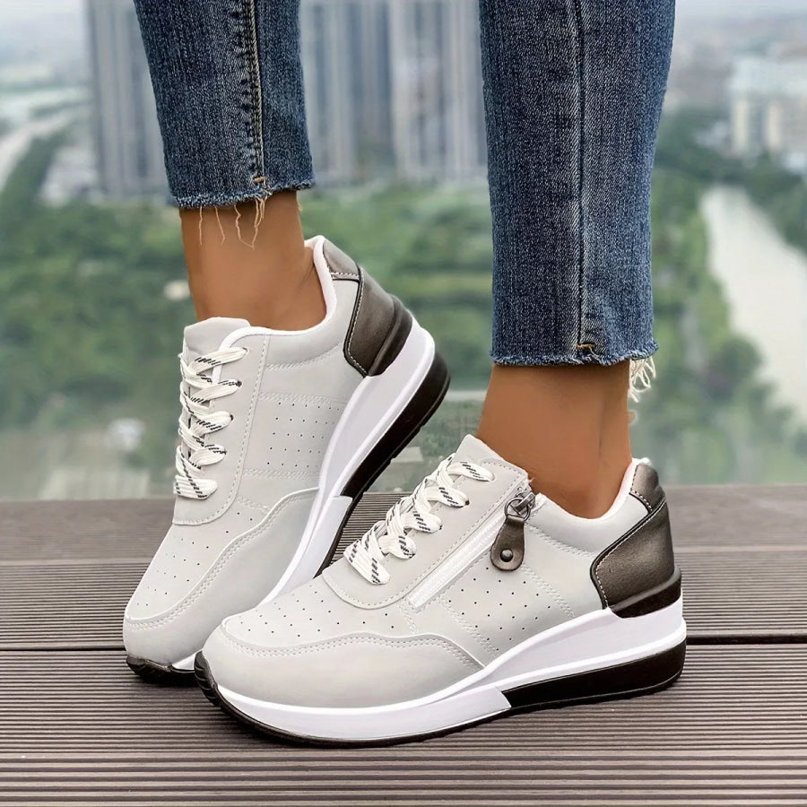 Round Toe Lace Up Sneakers Sky Blue / 36 Apparel and Accessories