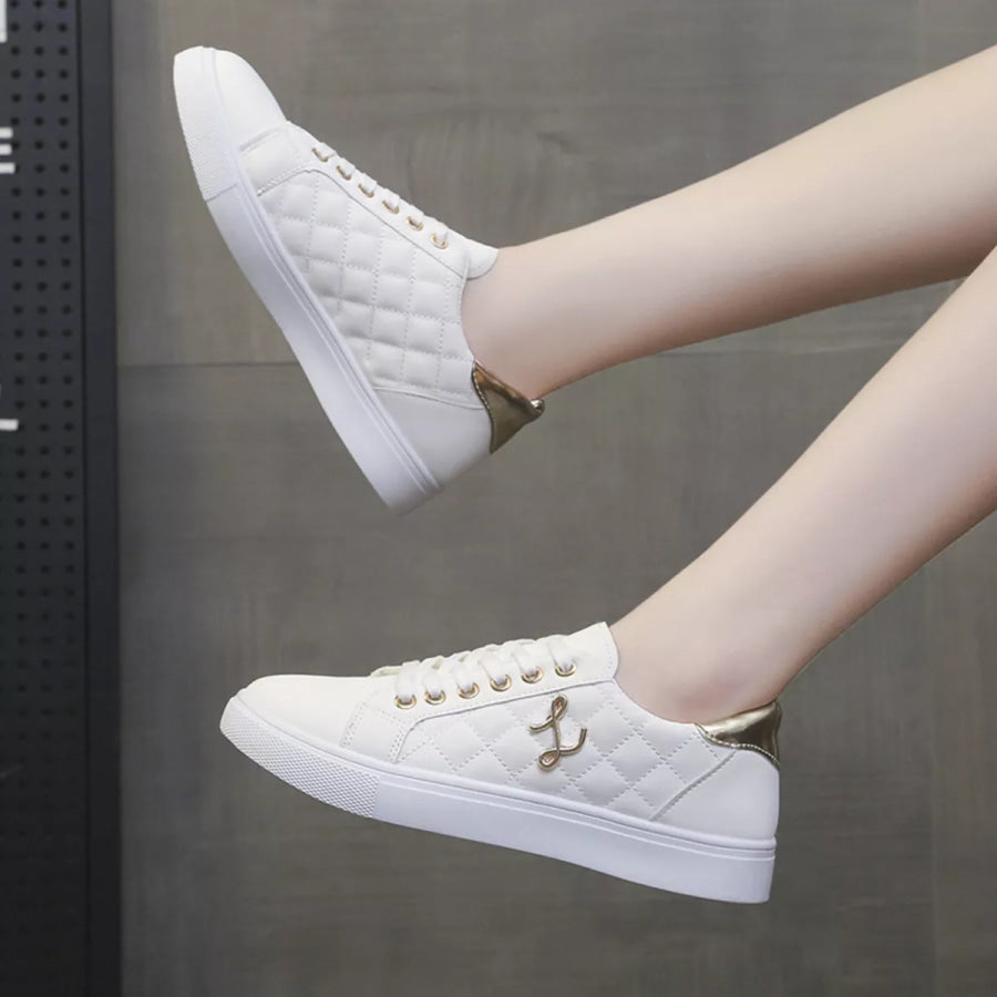 Round Toe Lace Up Sneakers White / 35 Apparel and Accessories