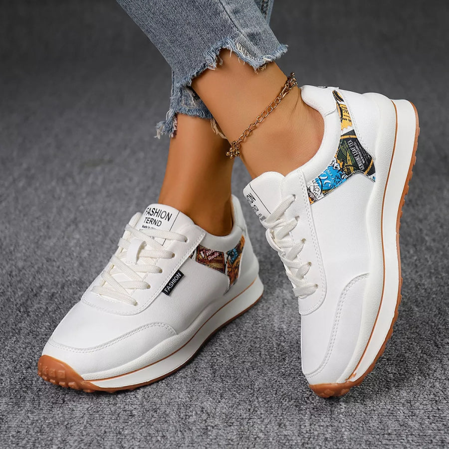 Round Toe Lace Up Sneakers White / 36 Apparel and Accessories