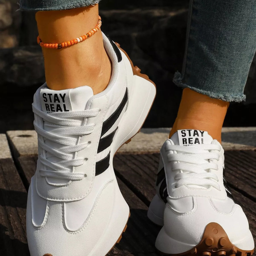Round Toe Lace Up Sneakers Apparel and Accessories