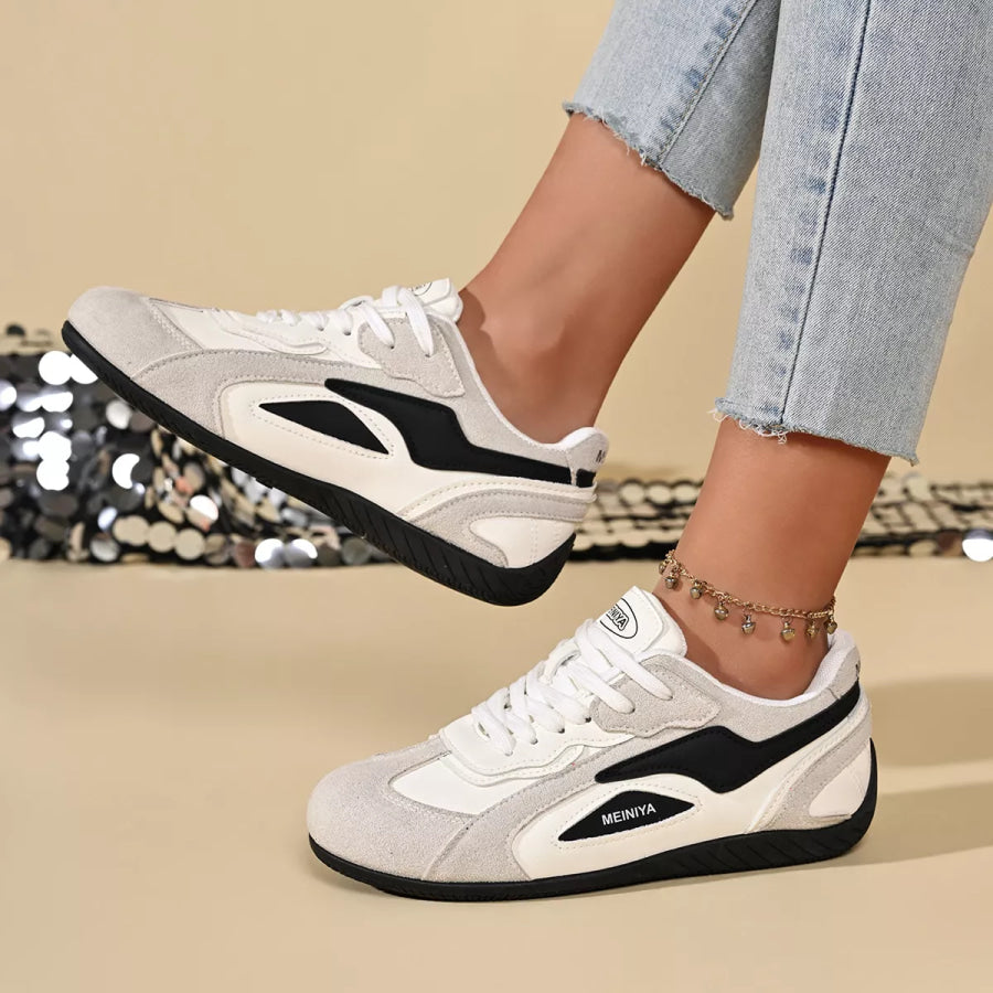 Round Toe Lace Up Sneakers White / 36 Apparel and Accessories