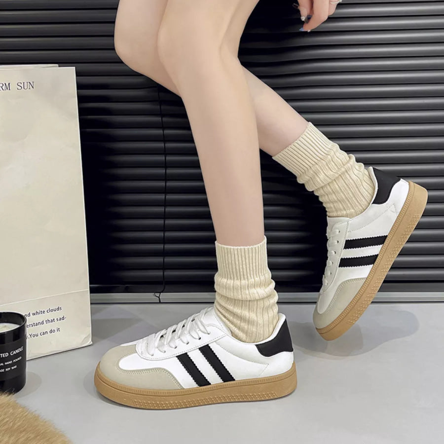 Round Toe Lace Up Sneakers White / 36 Apparel and Accessories