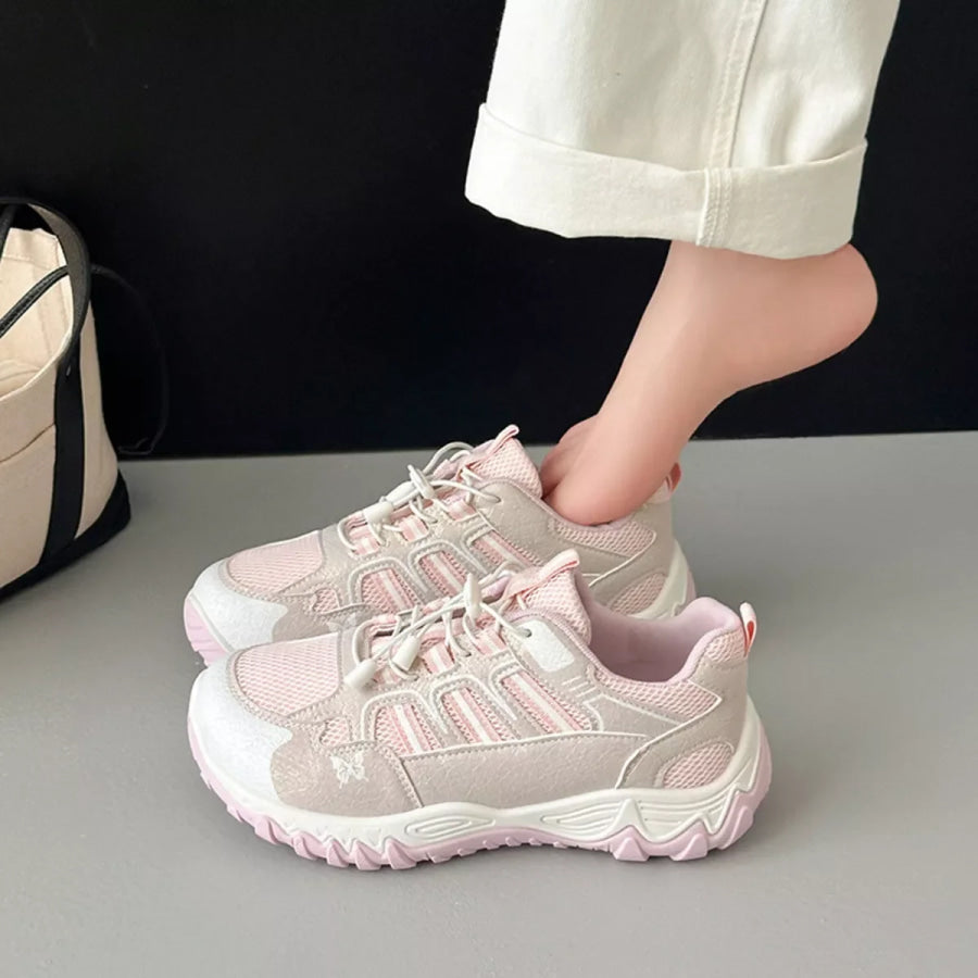 Round Toe Lace Up Sneakers White / 36 Apparel and Accessories
