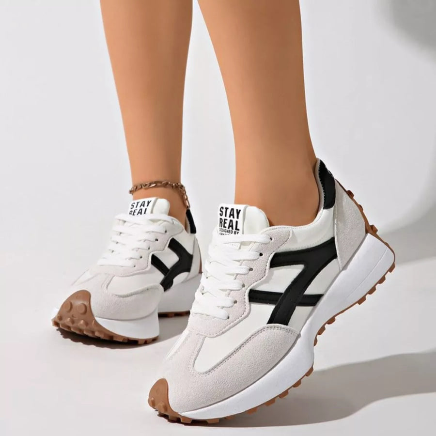 Round Toe Lace Up Sneakers White / 36 Apparel and Accessories