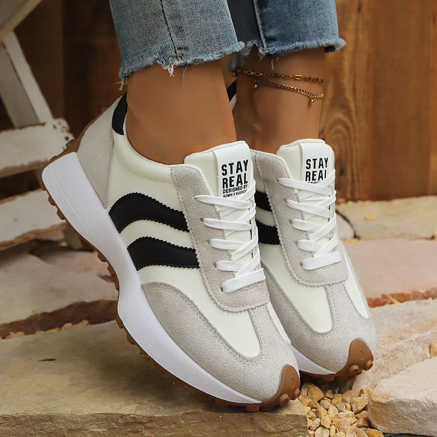 Round Toe Lace Up Sneakers White / 36 Apparel and Accessories