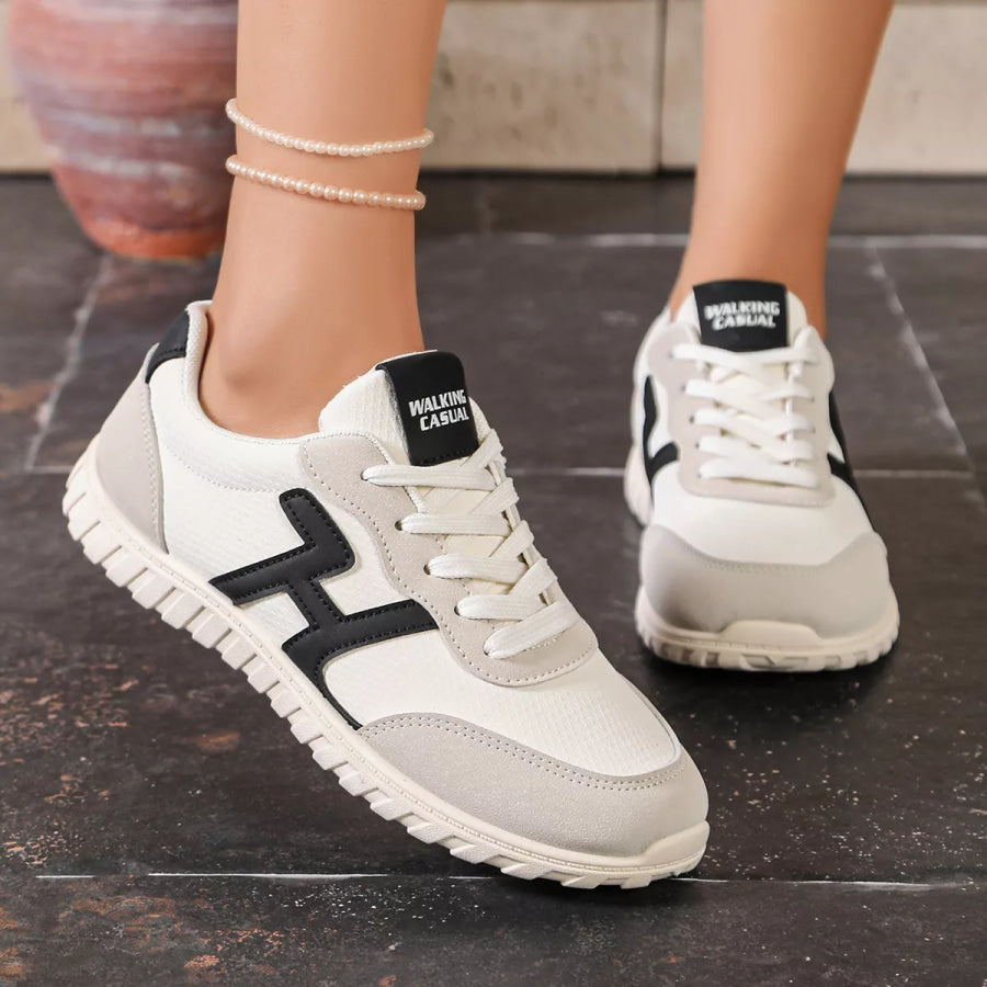 Round Toe Lace Up Sneakers White / 36 Apparel and Accessories