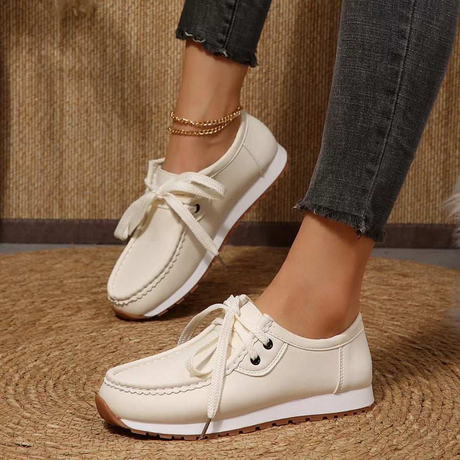 Round Toe Lace Up Sneakers White / 36 Apparel and Accessories