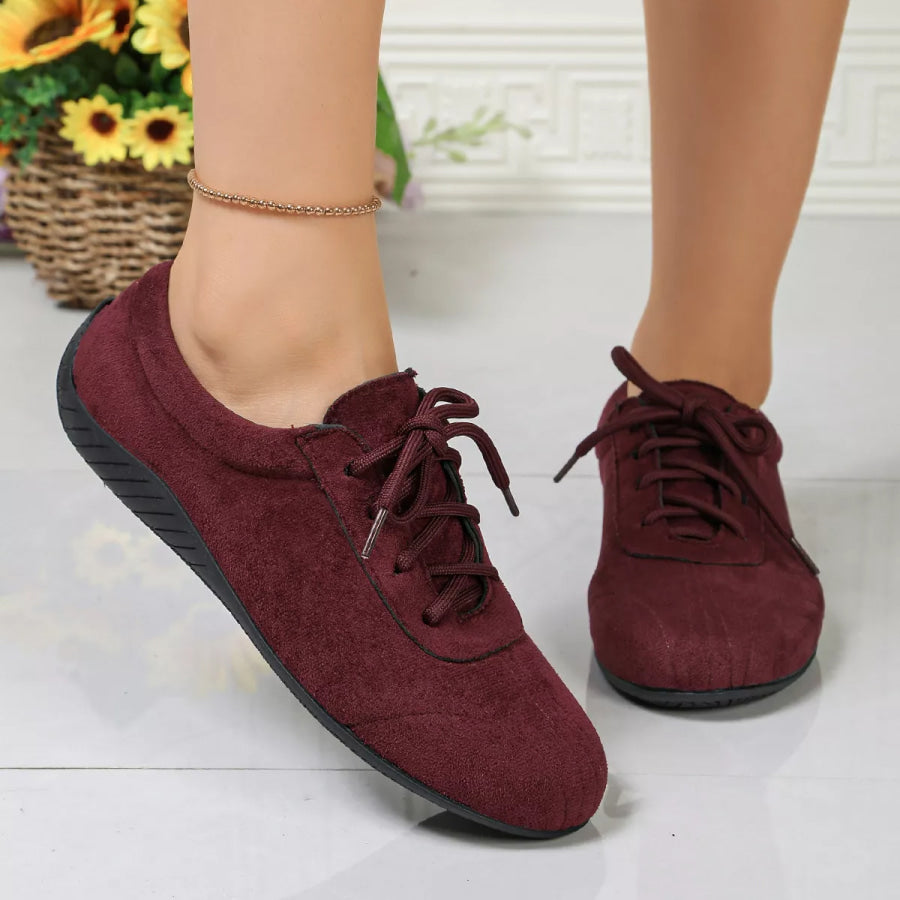 Round Toe Lace Up Sneakers Wine Red / 36 Apparel and Accessories