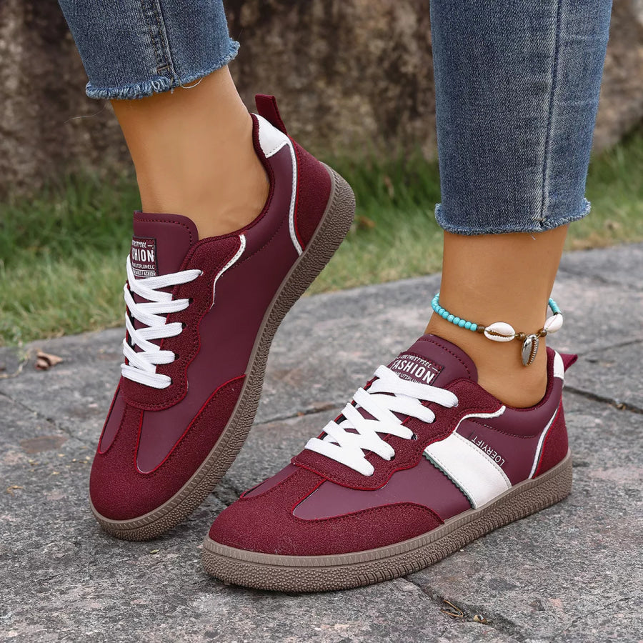 Round Toe Lace Up Sneakers Wine Red / 36 Apparel and Accessories