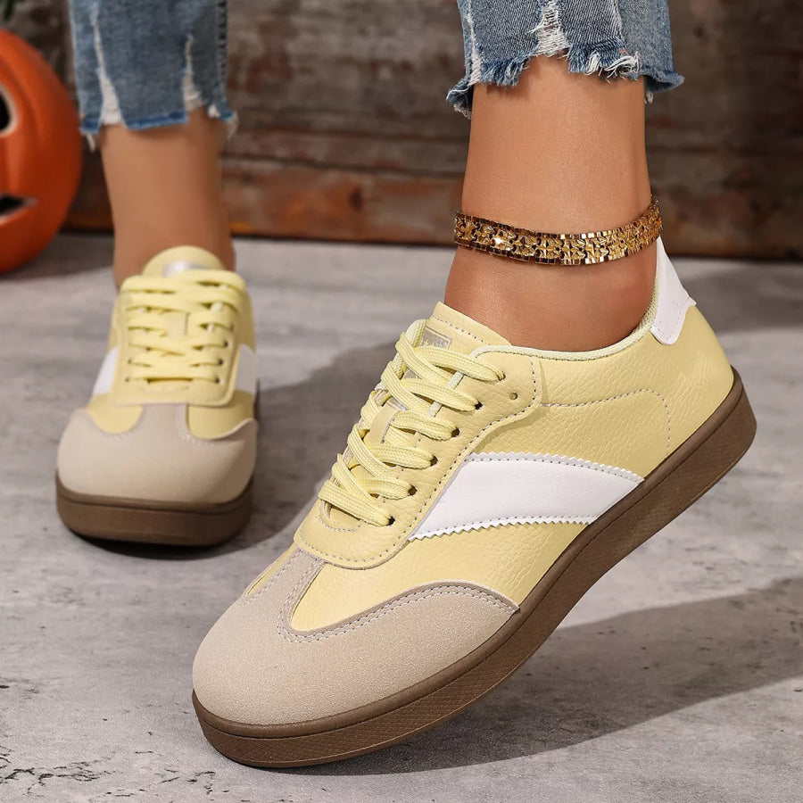 Round Toe Lace Up Sneakers Yellow / 35 Apparel and Accessories