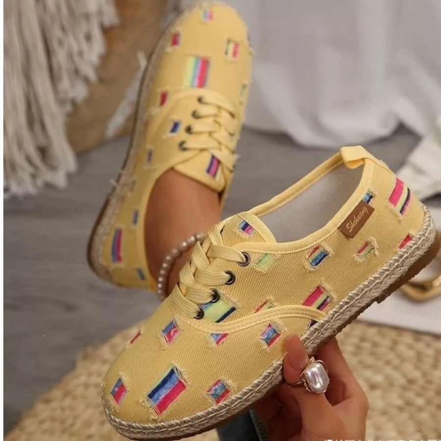 Round Toe Lace Up Sneakers Yellow / 36 Apparel and Accessories