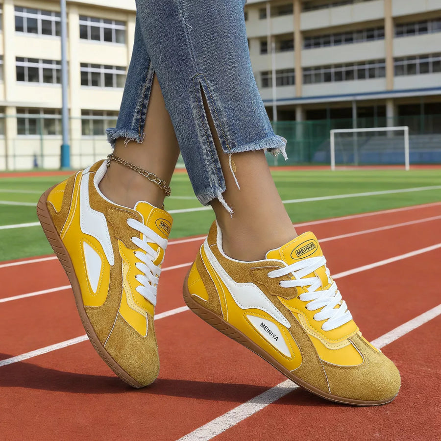Round Toe Lace Up Sneakers Yellow / 36 Apparel and Accessories