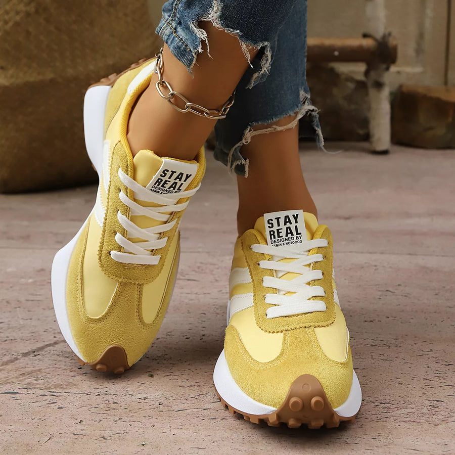 Round Toe Lace Up Sneakers Yellow / 36 Apparel and Accessories