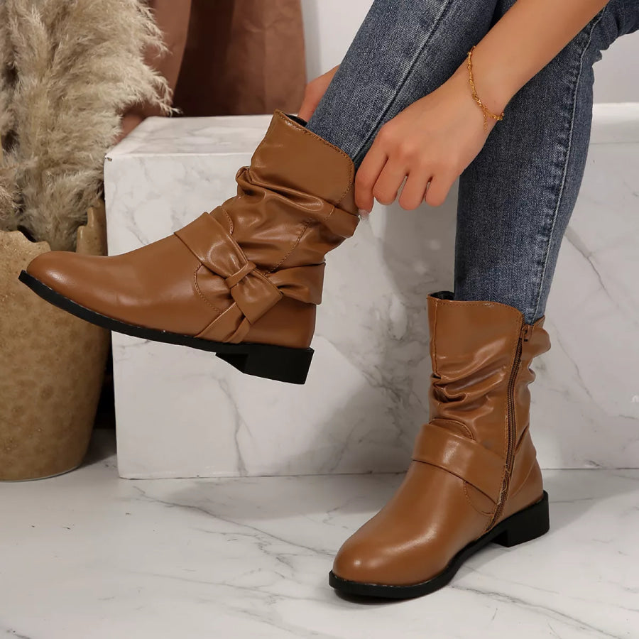Round Toe Low Heel Boots Apparel and Accessories